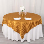 Satin 72"x72" Table Overlay Square Tablecloth Gold - Stripe Table Topper - Bell Racket Store