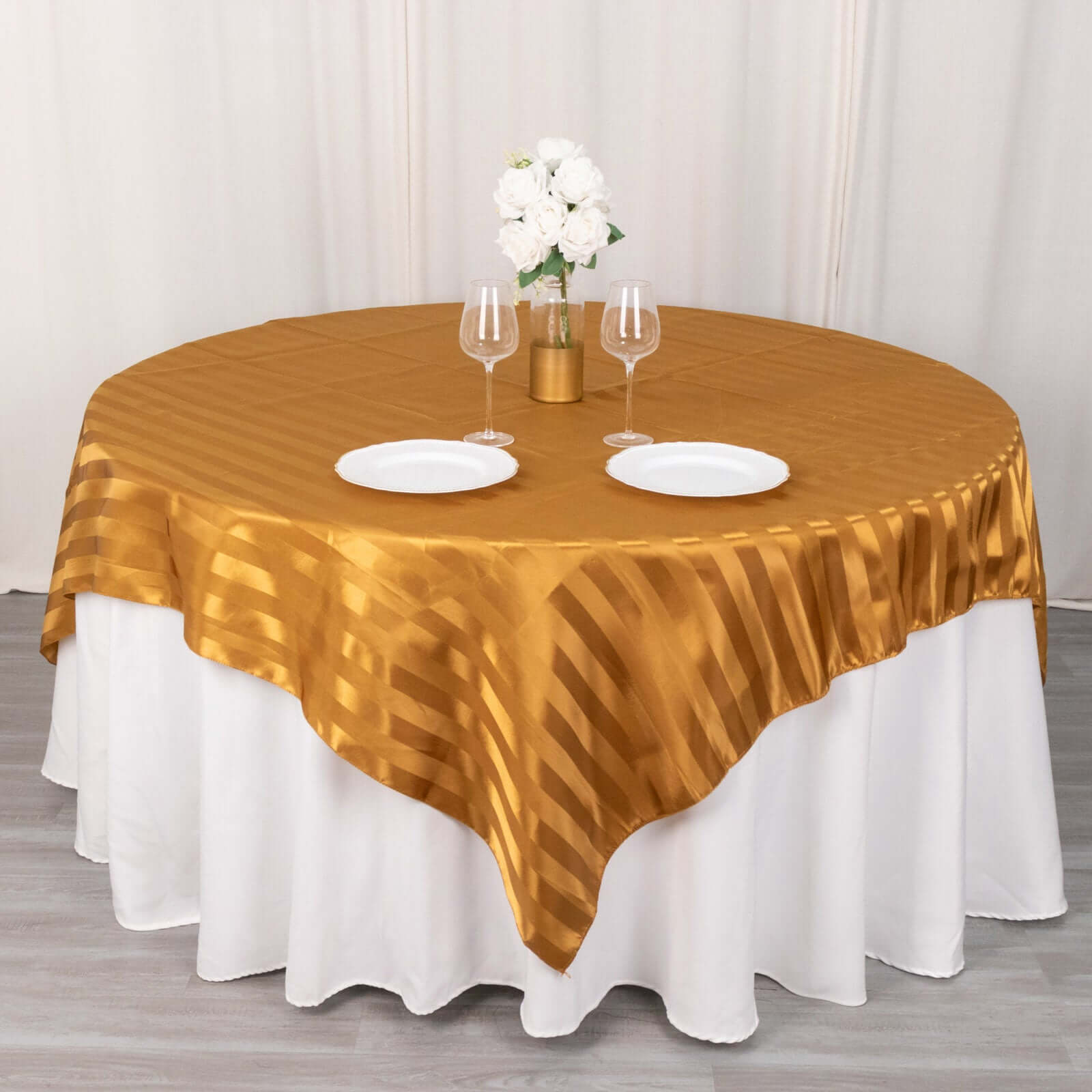 Satin 72"x72" Table Overlay Square Tablecloth Gold - Stripe Table Topper - Bell Racket Store