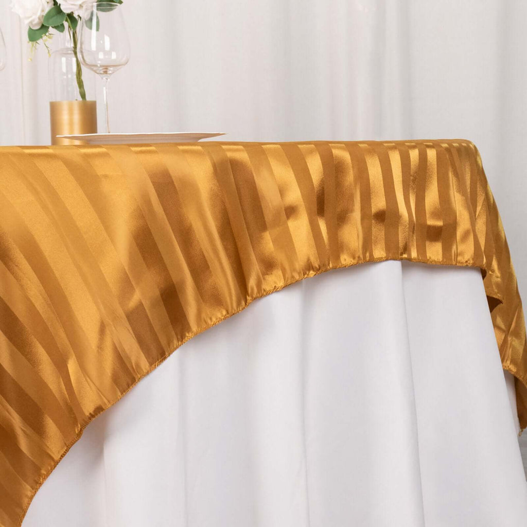 Satin 72"x72" Table Overlay Square Tablecloth Gold - Stripe Table Topper - Bell Racket Store