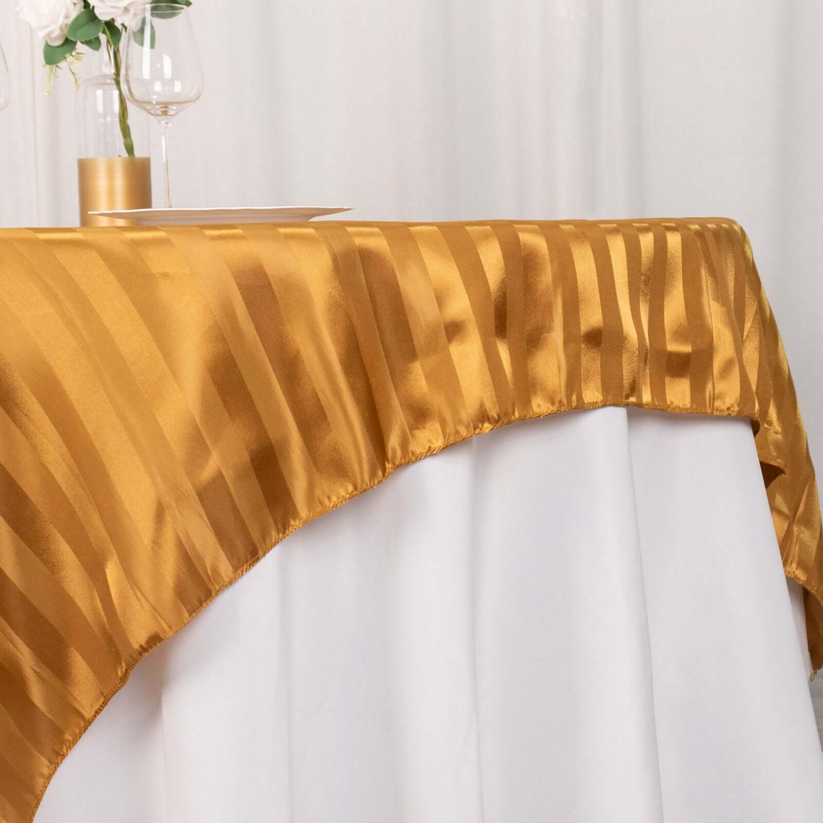 Satin 72"x72" Table Overlay Square Tablecloth Gold - Stripe Table Topper - Bell Racket Store