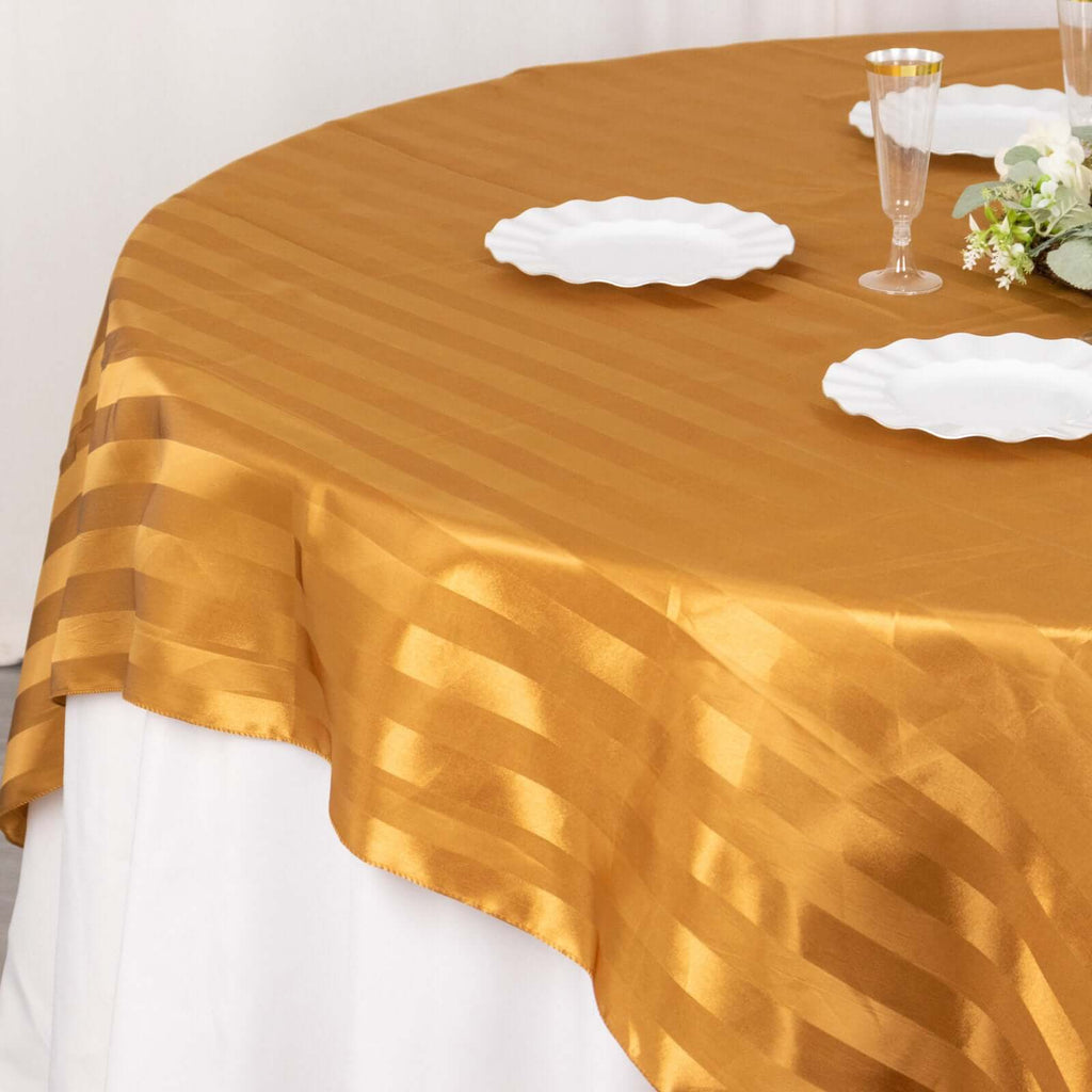 Satin 72"x72" Table Overlay Square Tablecloth Gold - Stripe Table Topper - Bell Racket Store