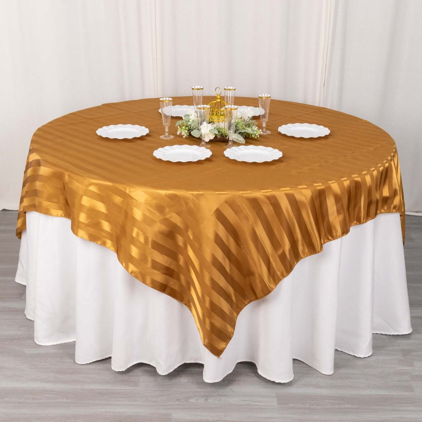 Satin 72"x72" Table Overlay Square Tablecloth Gold - Stripe Table Topper - Bell Racket Store