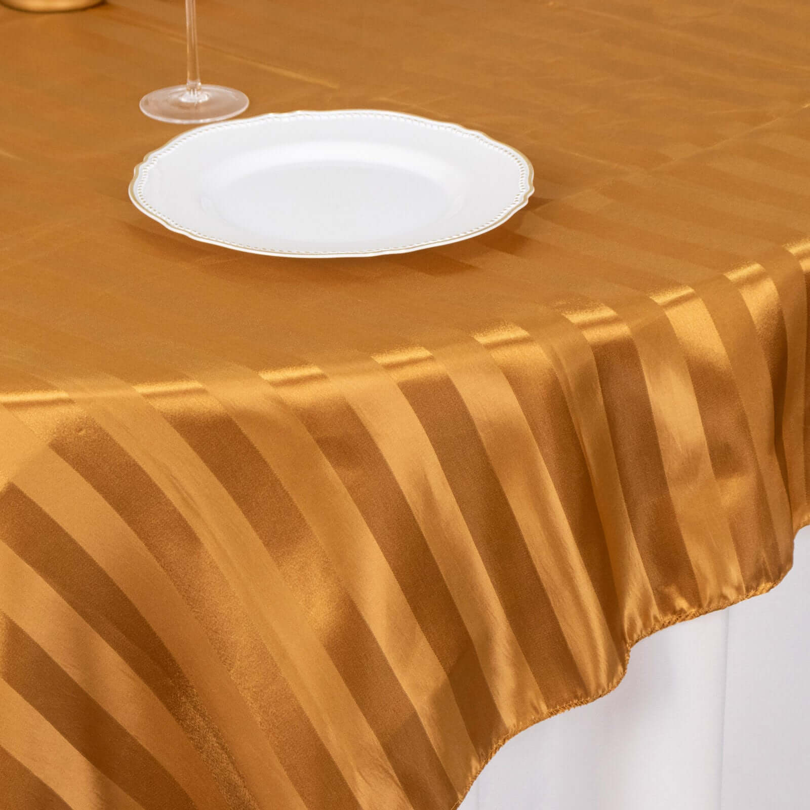 Satin 72"x72" Table Overlay Square Tablecloth Gold - Stripe Table Topper - Bell Racket Store