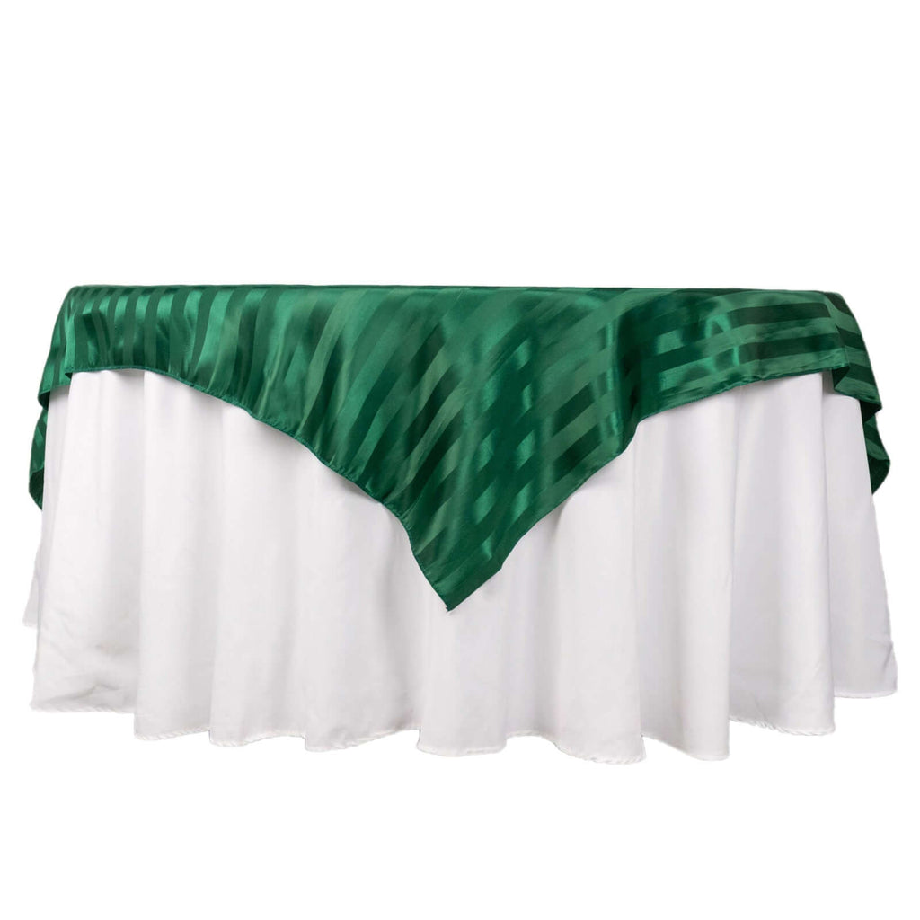 Satin 72"x72" Table Overlay Square Tablecloth Hunter Emerald Green - Stripe Table Topper - Bell Racket Store