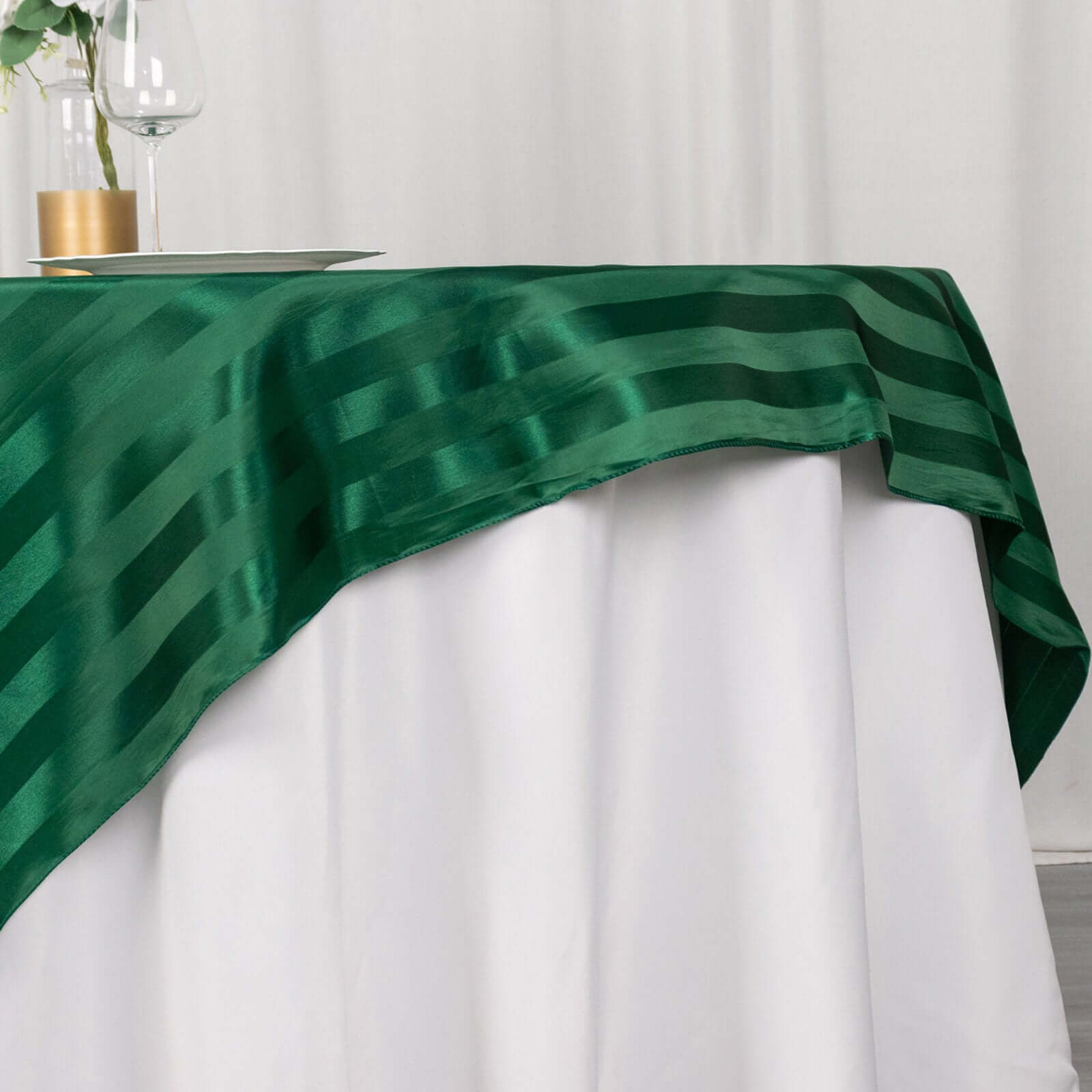 Satin 72"x72" Table Overlay Square Tablecloth Hunter Emerald Green - Stripe Table Topper - Bell Racket Store