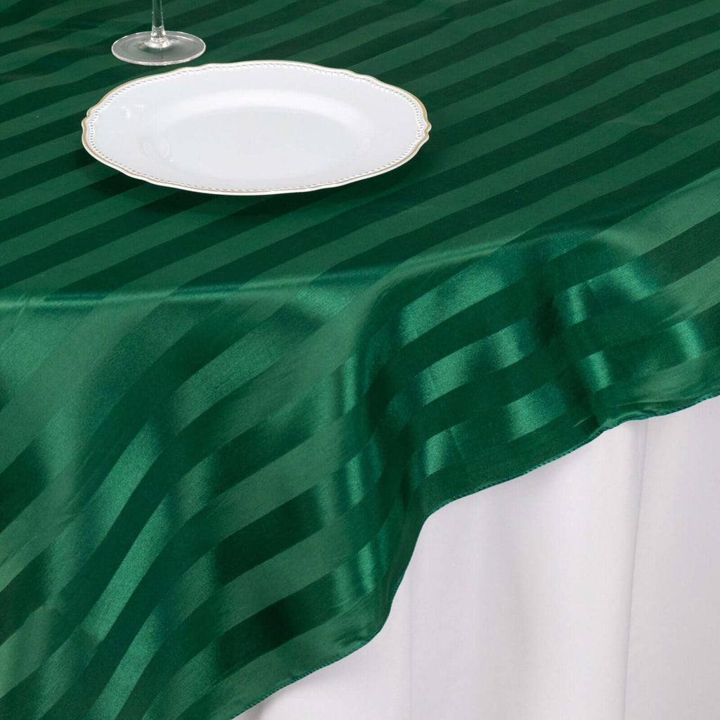 Satin 72"x72" Table Overlay Square Tablecloth Hunter Emerald Green - Stripe Table Topper - Bell Racket Store