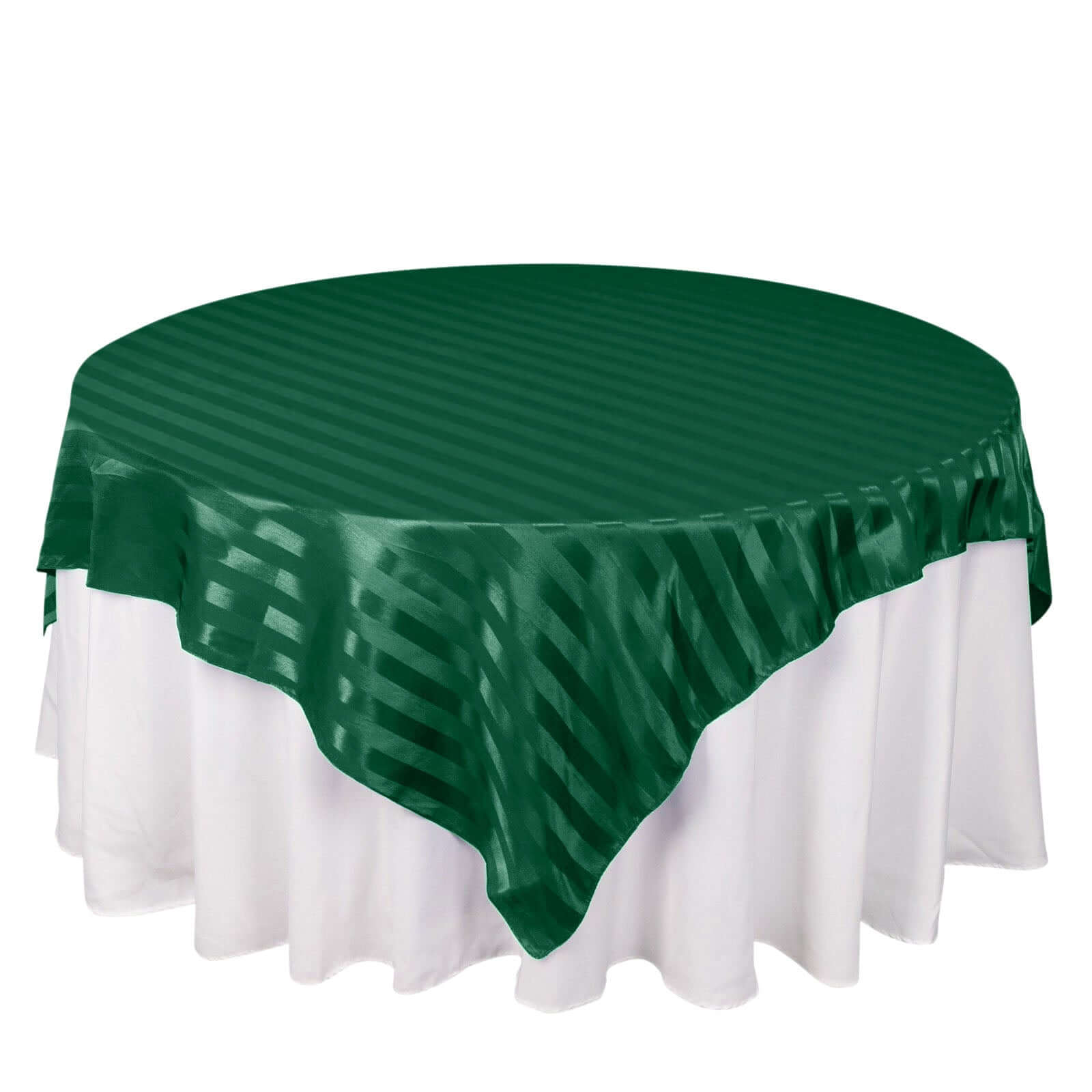 Satin 72"x72" Table Overlay Square Tablecloth Hunter Emerald Green - Stripe Table Topper - Bell Racket Store