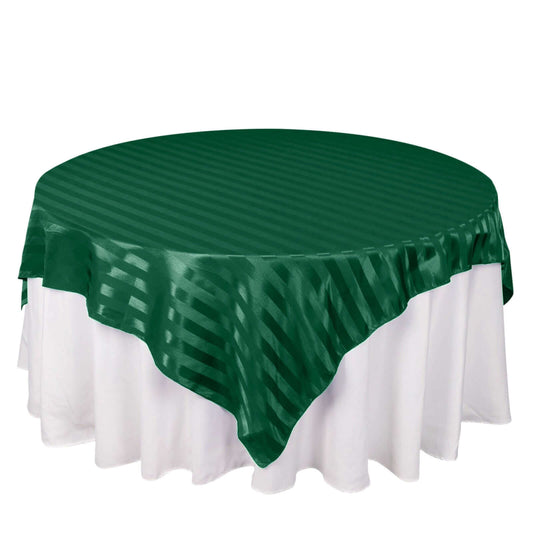 Satin 72"x72" Table Overlay Square Tablecloth Hunter Emerald Green - Stripe Table Topper - Bell Racket Store
