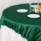 Satin 72"x72" Table Overlay Square Tablecloth Hunter Emerald Green - Stripe Table Topper - Bell Racket Store