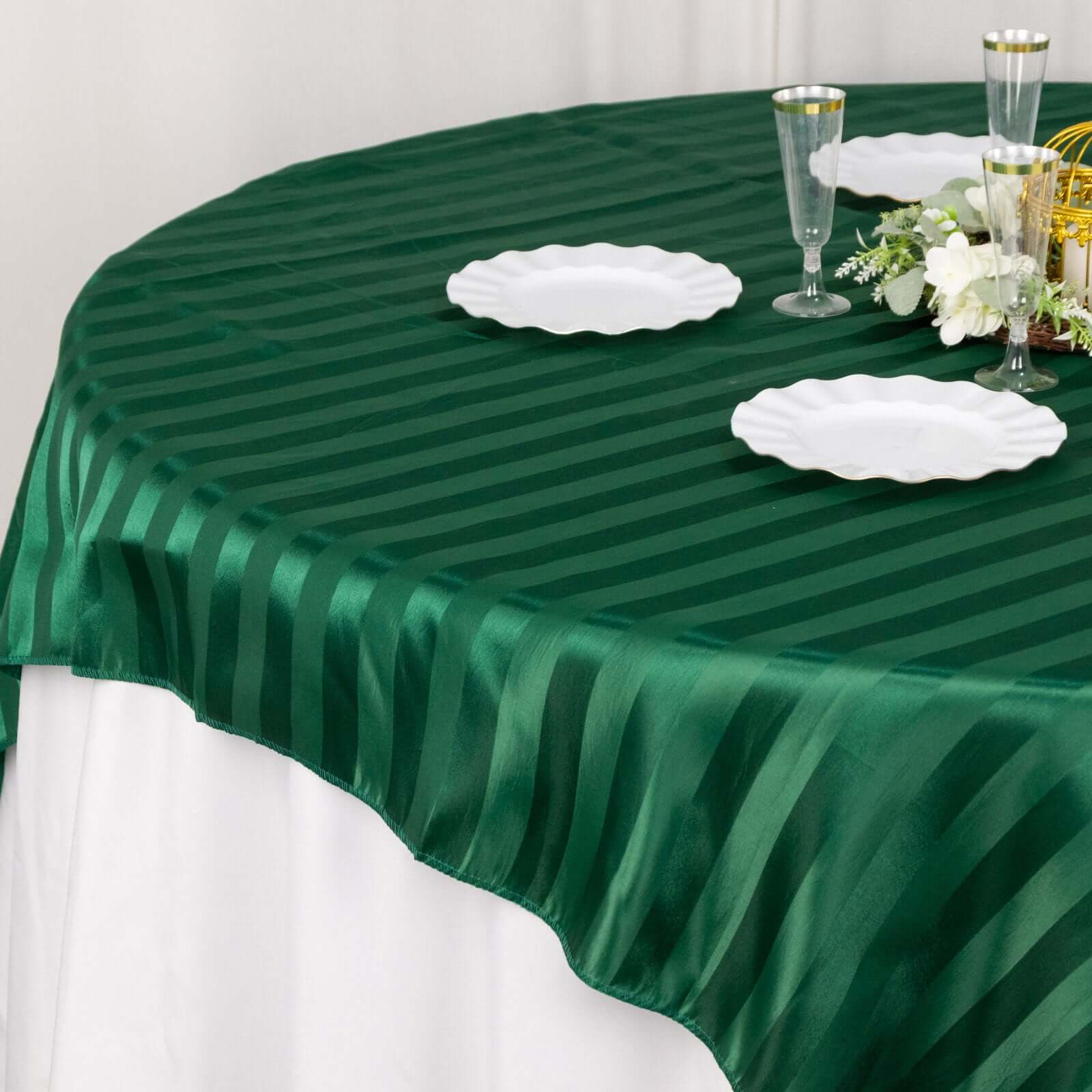 Satin 72"x72" Table Overlay Square Tablecloth Hunter Emerald Green - Stripe Table Topper - Bell Racket Store