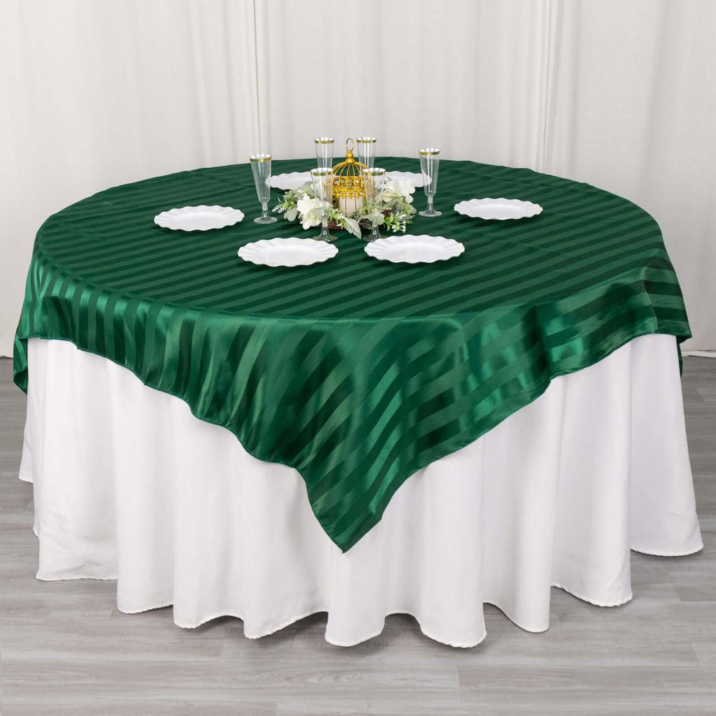 Satin 72"x72" Table Overlay Square Tablecloth Hunter Emerald Green - Stripe Table Topper - Bell Racket Store