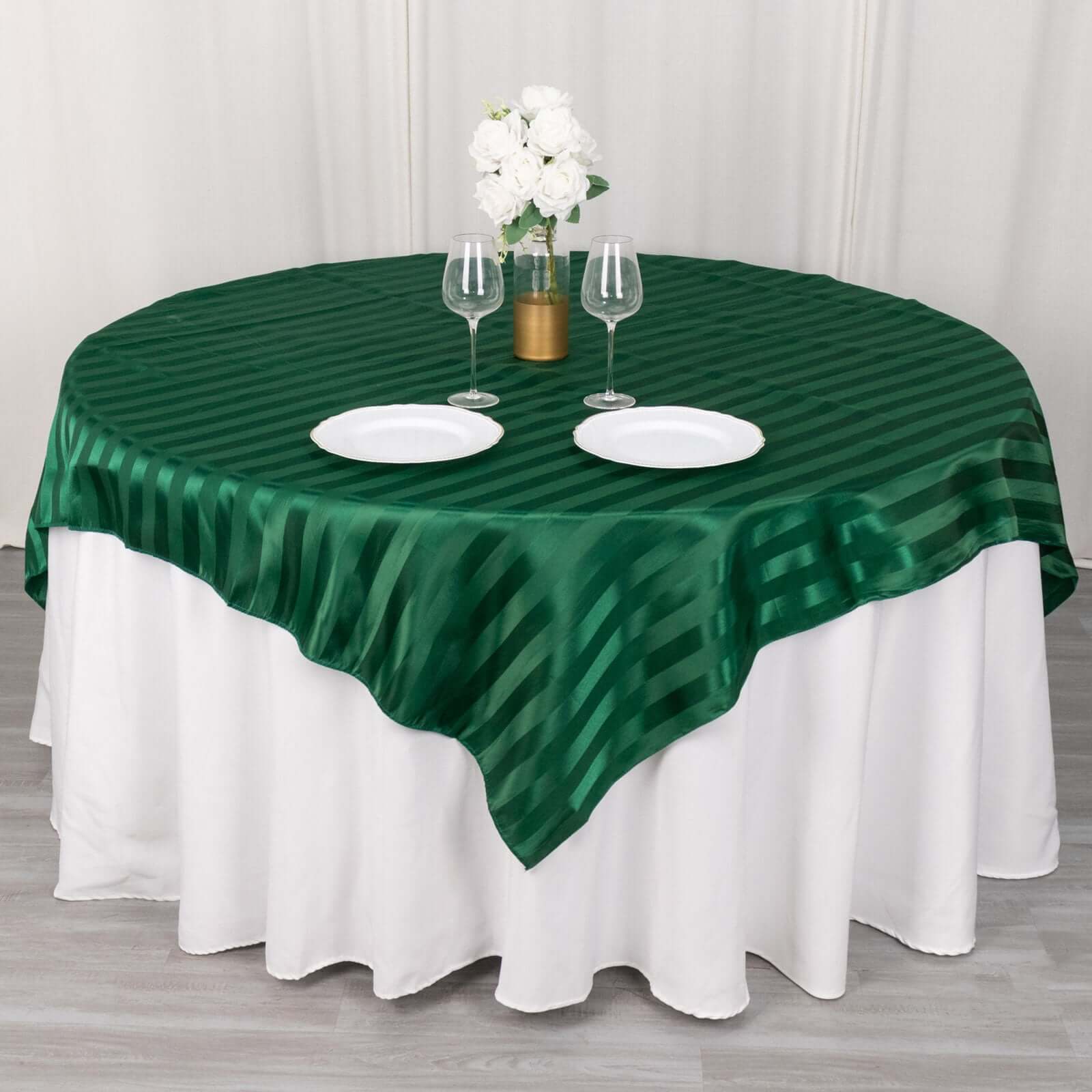 Satin 72"x72" Table Overlay Square Tablecloth Hunter Emerald Green - Stripe Table Topper - Bell Racket Store