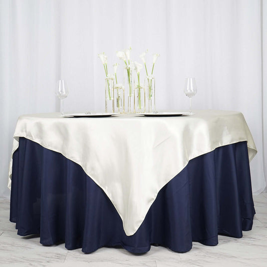 Satin 72"x72" Table Overlay Square Tablecloth Ivory - Smooth Finish Table Cover - NestOCart