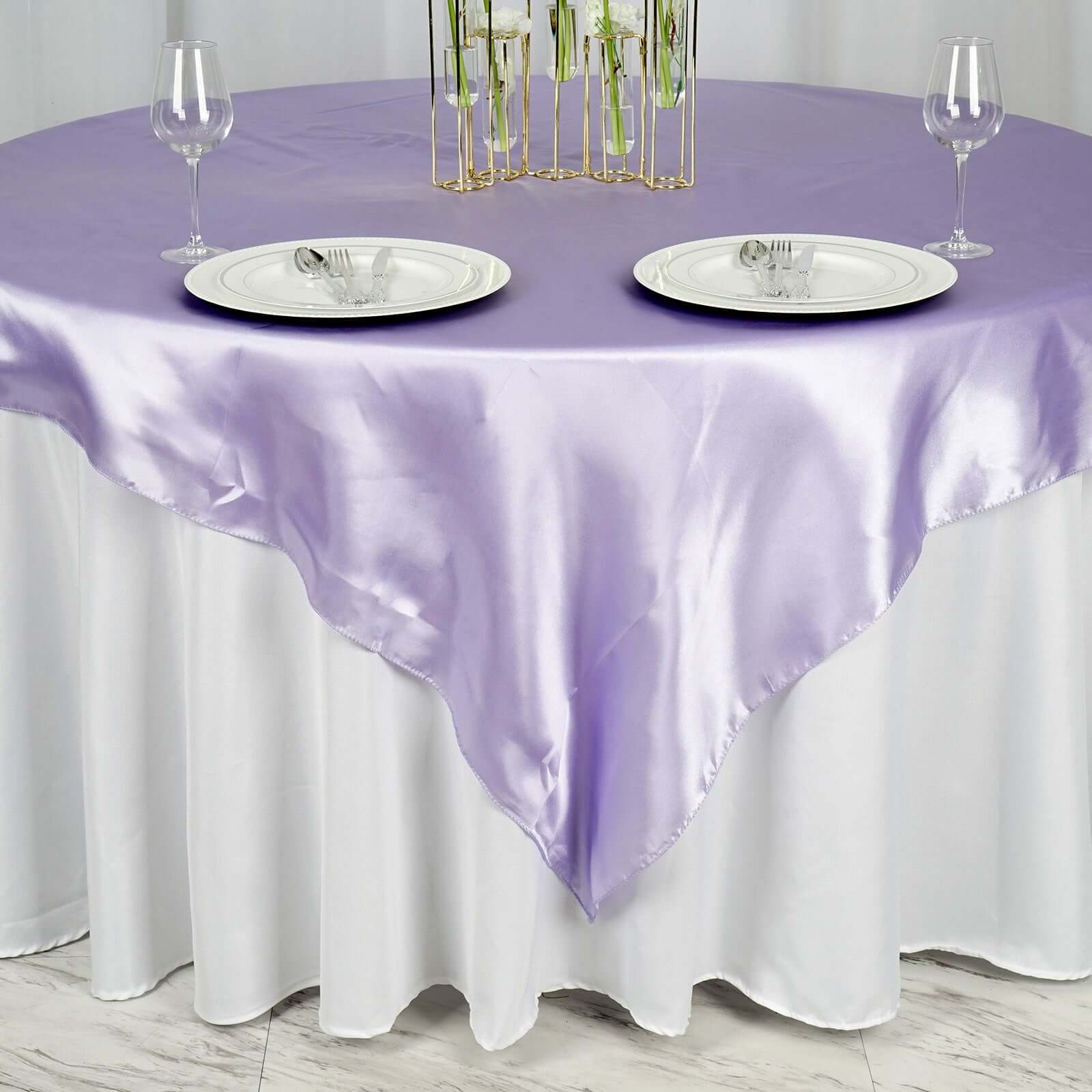 Satin 72"x72" Table Overlay Square Tablecloth Lavender Lilac - Smooth Finish Table Cover - NestOCart