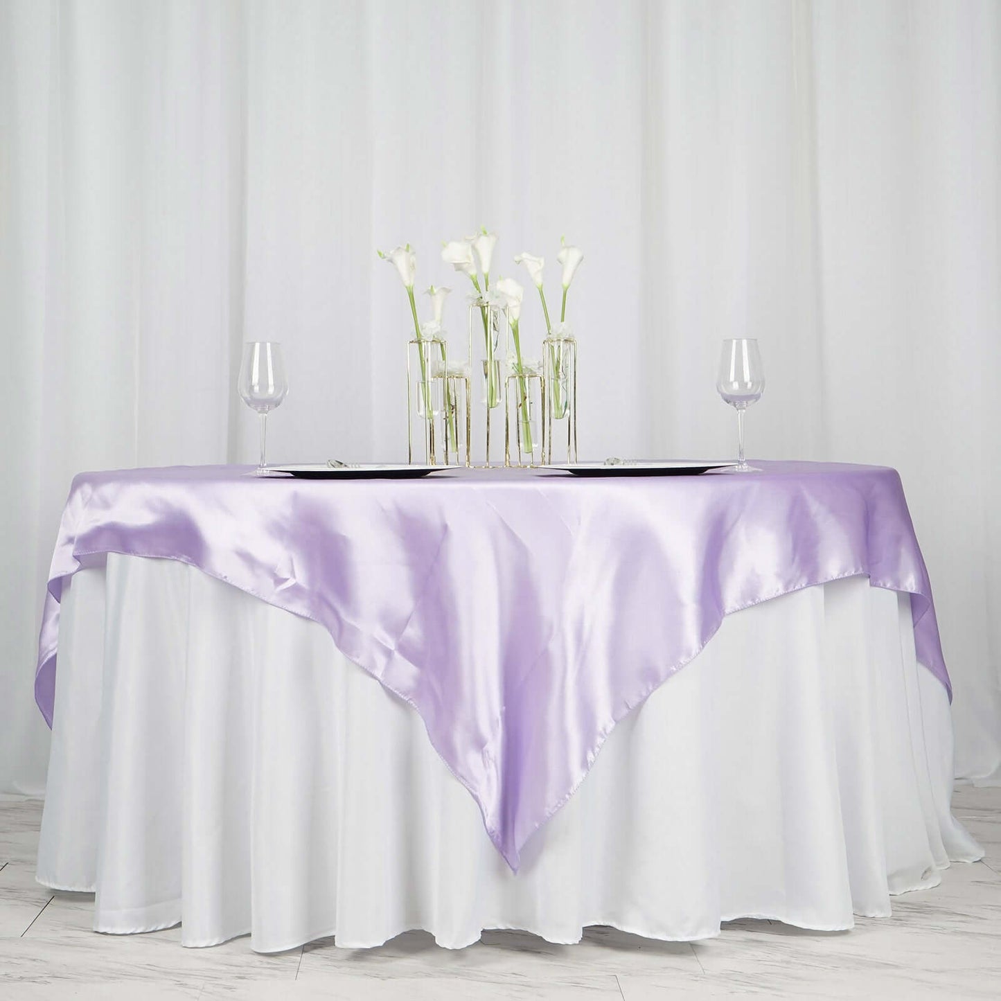 Satin 72"x72" Table Overlay Square Tablecloth Lavender Lilac - Smooth Finish Table Cover - NestOCart