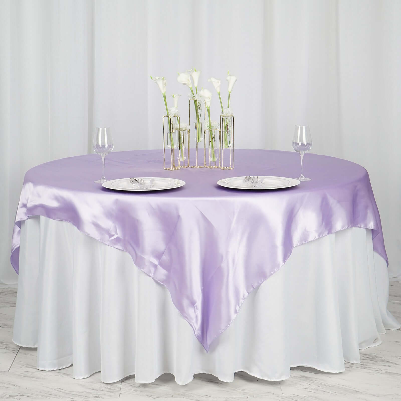Satin 72"x72" Table Overlay Square Tablecloth Lavender Lilac - Smooth Finish Table Cover - NestOCart