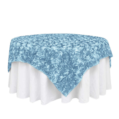 Satin 72"x72" Table Overlay Square Tablecloth Light Blue - 3D Rosette Table Cover - NestOCart