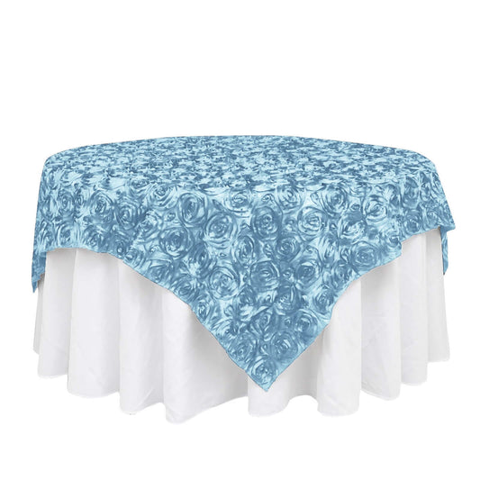 Satin 72"x72" Table Overlay Square Tablecloth Light Blue - 3D Rosette Table Cover - NestOCart