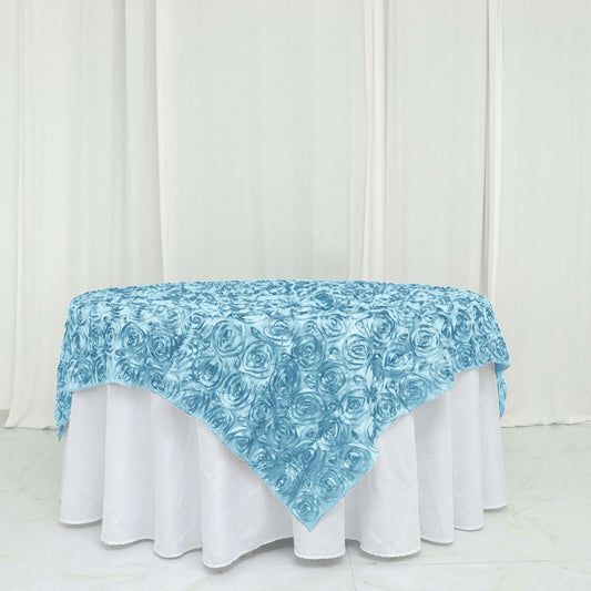 Satin 72"x72" Table Overlay Square Tablecloth Light Blue - 3D Rosette Table Cover - NestOCart