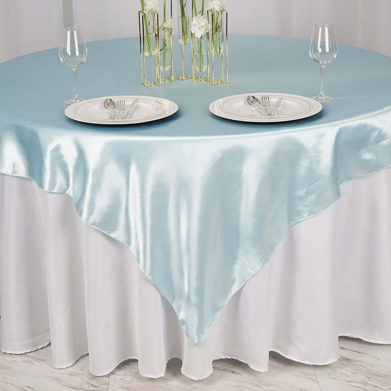 Satin 72"x72" Table Overlay Square Tablecloth Light Blue - Smooth Finish Table Cover - NestOCart