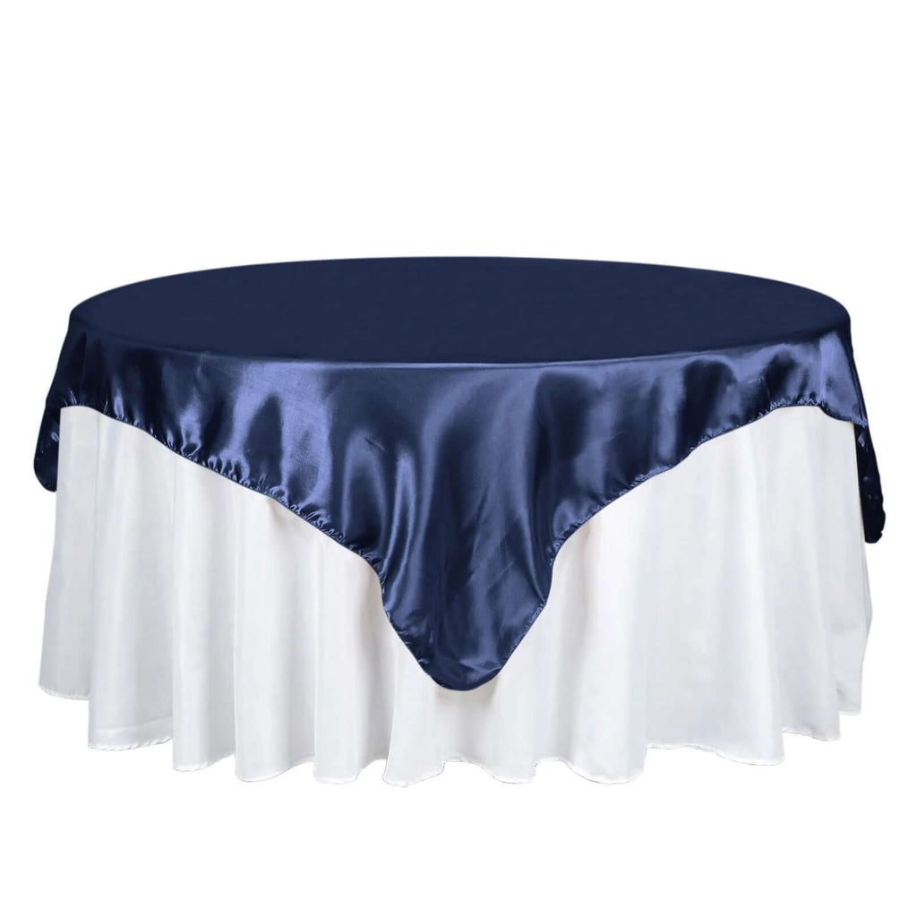 Satin 72"x72" Table Overlay Square Tablecloth Navy Blue - Smooth Finish Table Cover