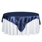 Satin 72"x72" Table Overlay Square Tablecloth Navy Blue - Smooth Finish Table Cover