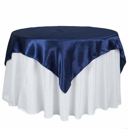 Satin 72"x72" Table Overlay Square Tablecloth Navy Blue - Smooth Finish Table Cover - NestOCart