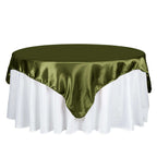 Satin 72"x72" Table Overlay Square Tablecloth Olive Green - Smooth Finish Table Cover