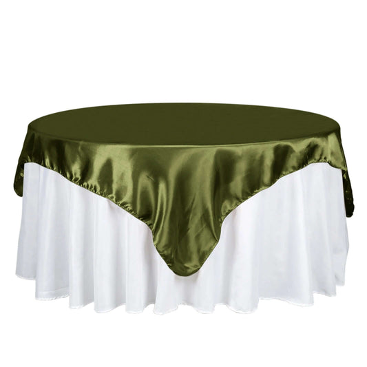 Satin 72"x72" Table Overlay Square Tablecloth Olive Green - Smooth Finish Table Cover - NestOCart