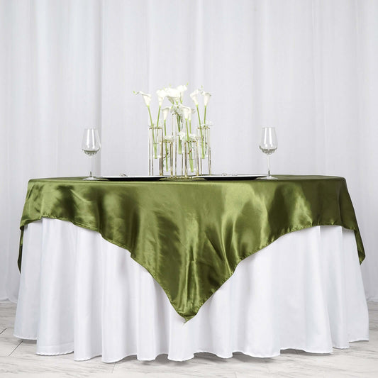 Satin 72"x72" Table Overlay Square Tablecloth Olive Green - Smooth Finish Table Cover - NestOCart