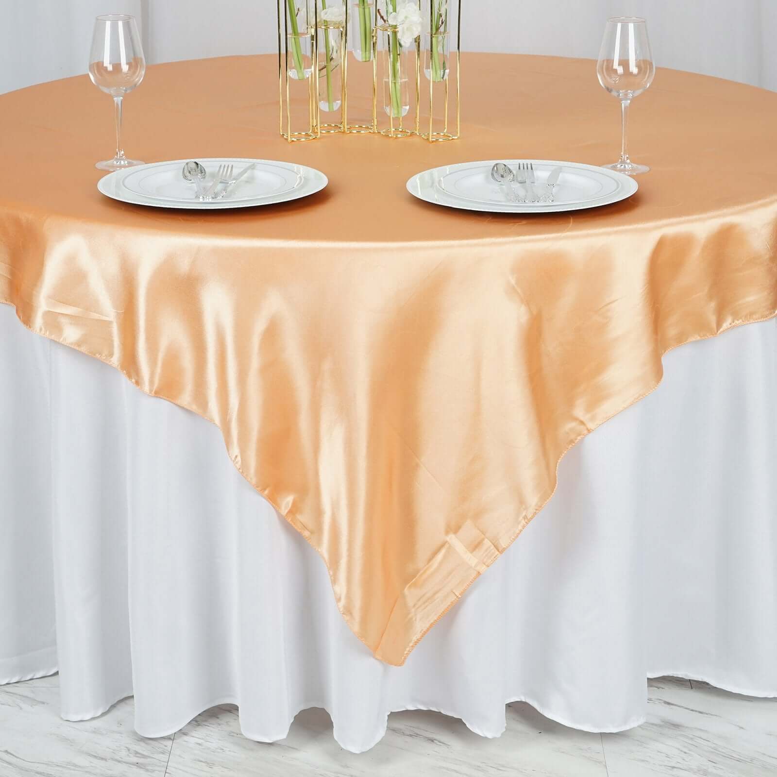 Satin 72"x72" Table Overlay Square Tablecloth Peach - Smooth Finish Table Cover - NestOCart