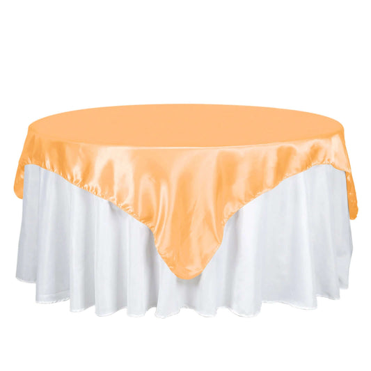 Satin 72"x72" Table Overlay Square Tablecloth Peach - Smooth Finish Table Cover - NestOCart