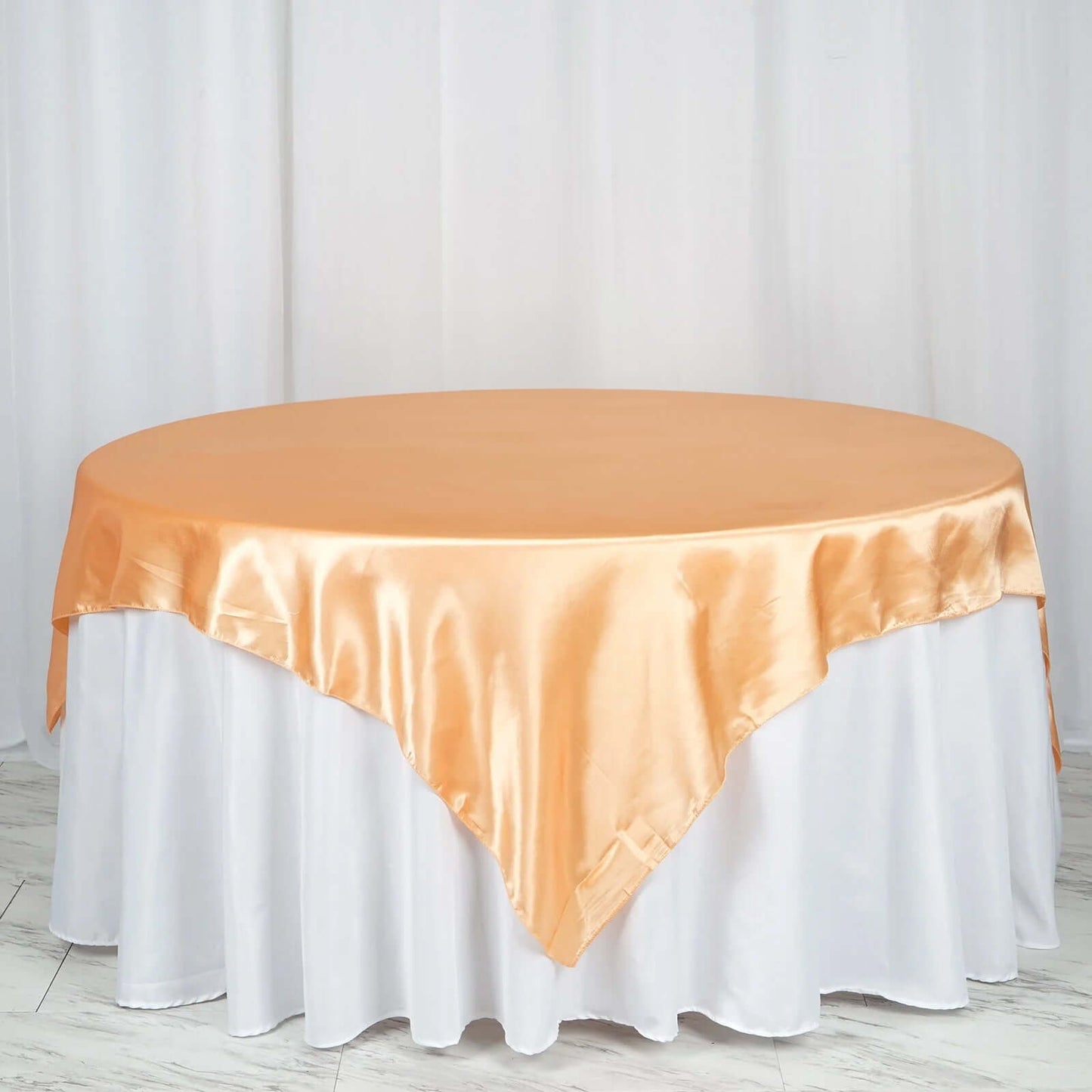 Satin 72"x72" Table Overlay Square Tablecloth Peach - Smooth Finish Table Cover - NestOCart