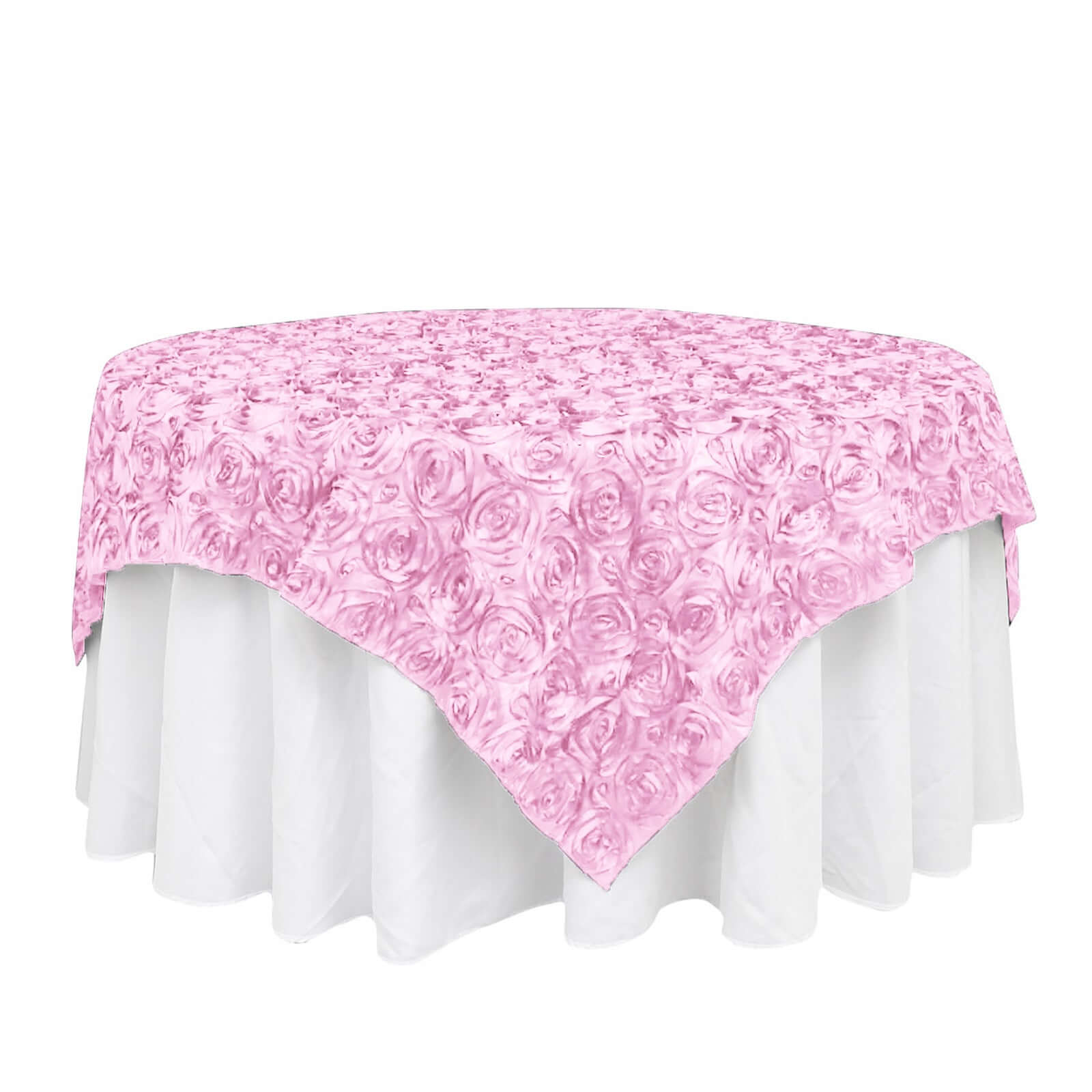 Satin 72"x72" Table Overlay Square Tablecloth Pink - 3D Rosette Table Cover - NestOCart