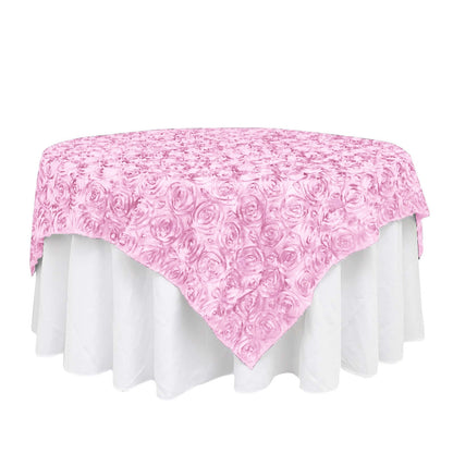 Satin 72"x72" Table Overlay Square Tablecloth Pink - 3D Rosette Table Cover - NestOCart