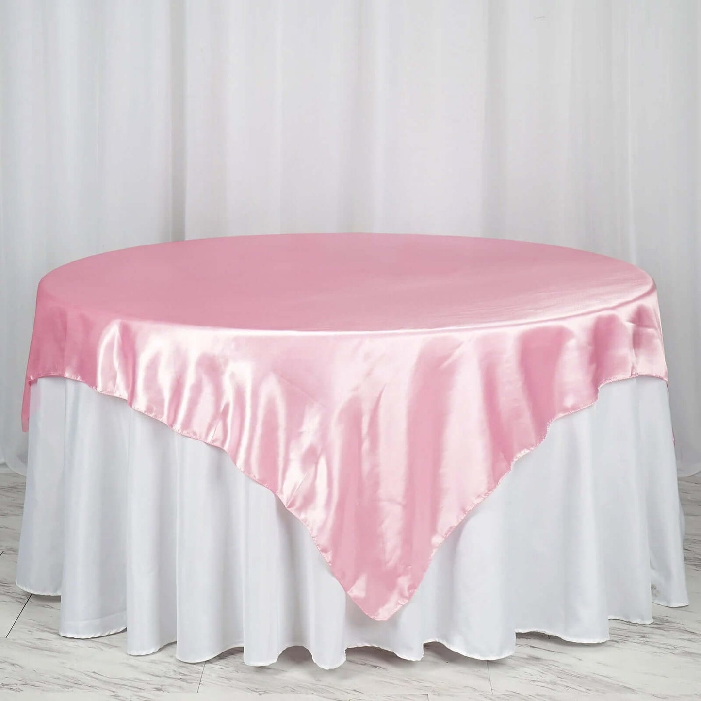 Satin 72"x72" Table Overlay Square Tablecloth Pink - Smooth Finish Table Cover - NestOCart