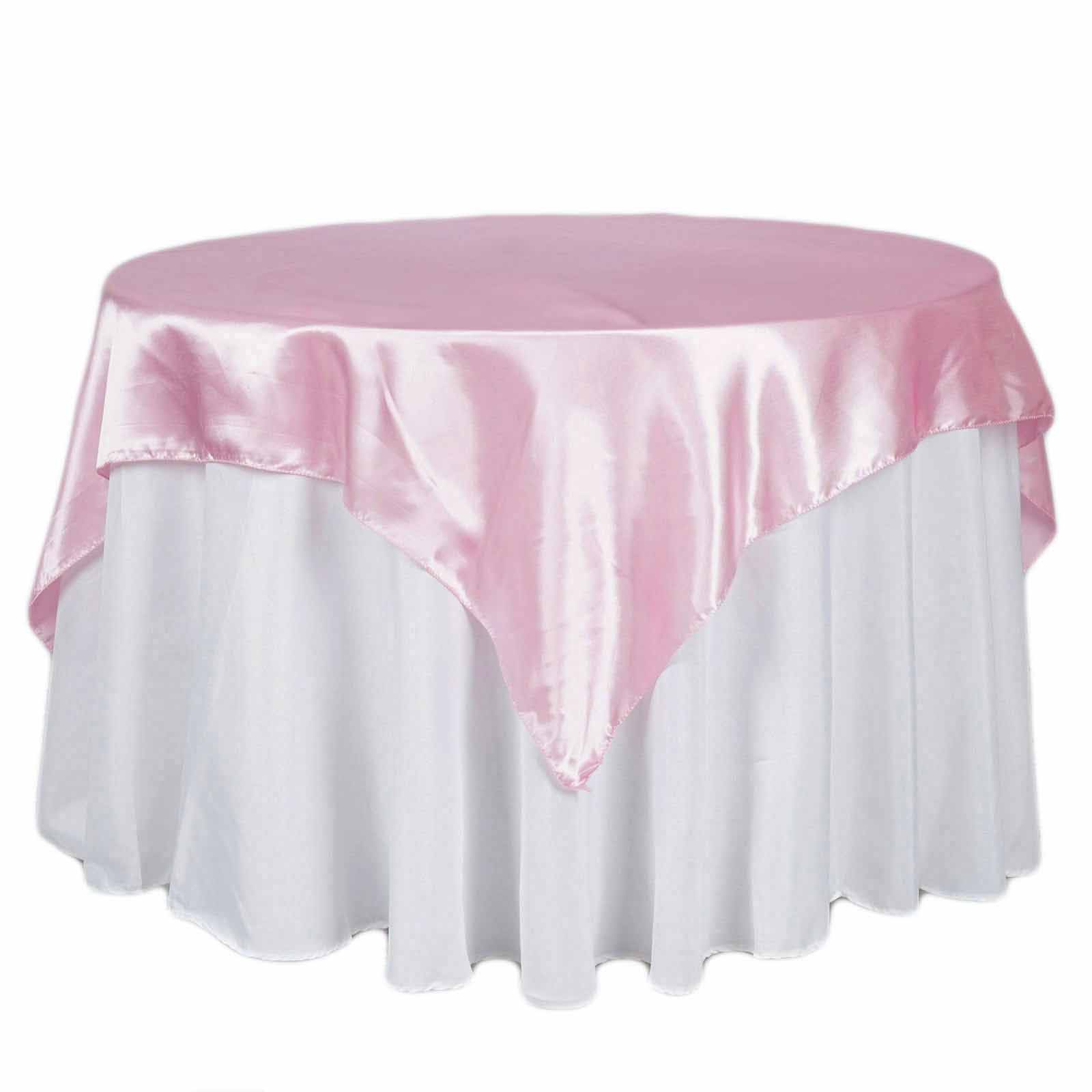 Satin 72"x72" Table Overlay Square Tablecloth Pink - Smooth Finish Table Cover - NestOCart