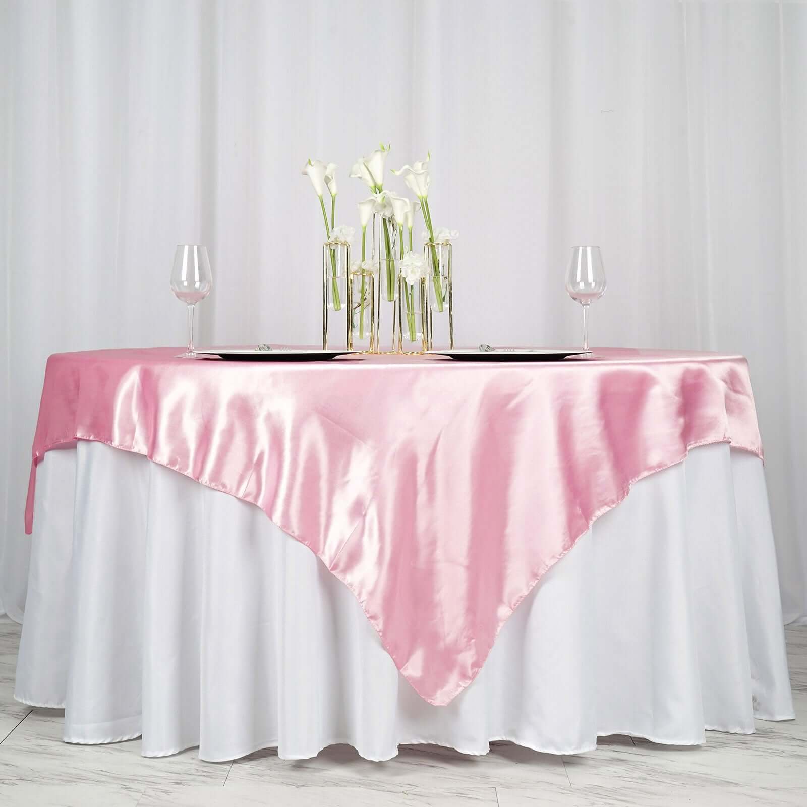 Satin 72"x72" Table Overlay Square Tablecloth Pink - Smooth Finish Table Cover - NestOCart