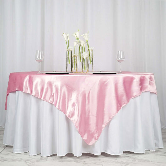 Satin 72"x72" Table Overlay Square Tablecloth Pink - Smooth Finish Table Cover - NestOCart