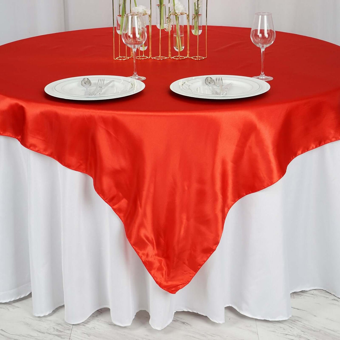 Satin 72"x72" Table Overlay Square Tablecloth Red - Smooth Finish Table Cover - NestOCart