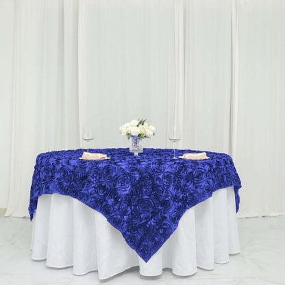 Satin 72"x72" Table Overlay Square Tablecloth Royal Blue - 3D Rosette Table Cover - NestOCart