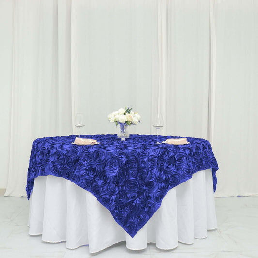 Satin 72"x72" Table Overlay Square Tablecloth Royal Blue - 3D Rosette Table Cover - NestOCart