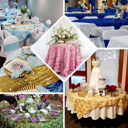 Satin 72"x72" Table Overlay Square Tablecloth Royal Blue - 3D Rosette Table Cover - NestOCart