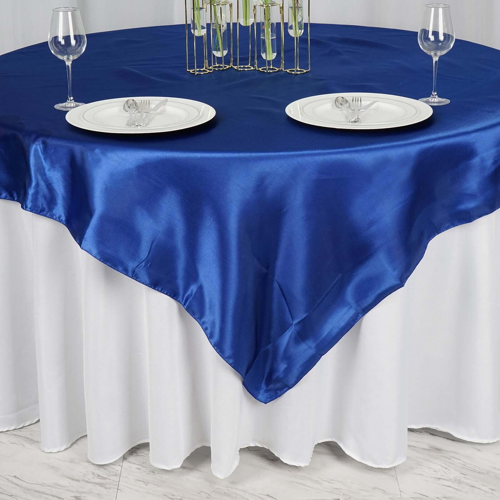 Satin 72"x72" Table Overlay Square Tablecloth Royal Blue - Smooth Finish Table Cover - NestOCart