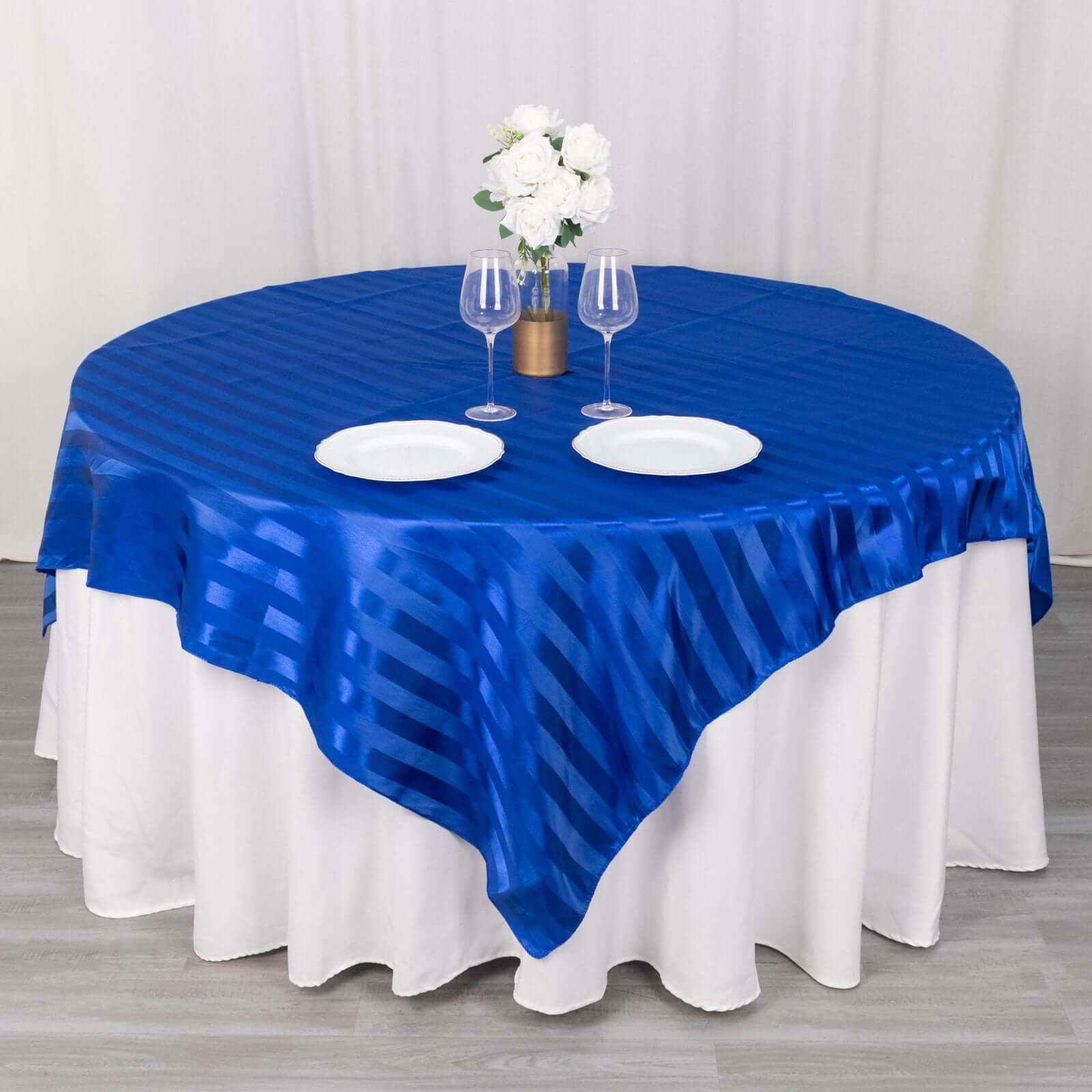 Satin 72"x72" Table Overlay Square Tablecloth Royal Blue - Stripe Table Topper - Bell Racket Store
