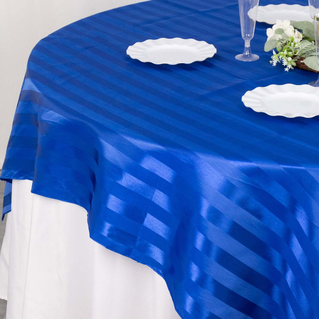Satin 72"x72" Table Overlay Square Tablecloth Royal Blue - Stripe Table Topper - Bell Racket Store