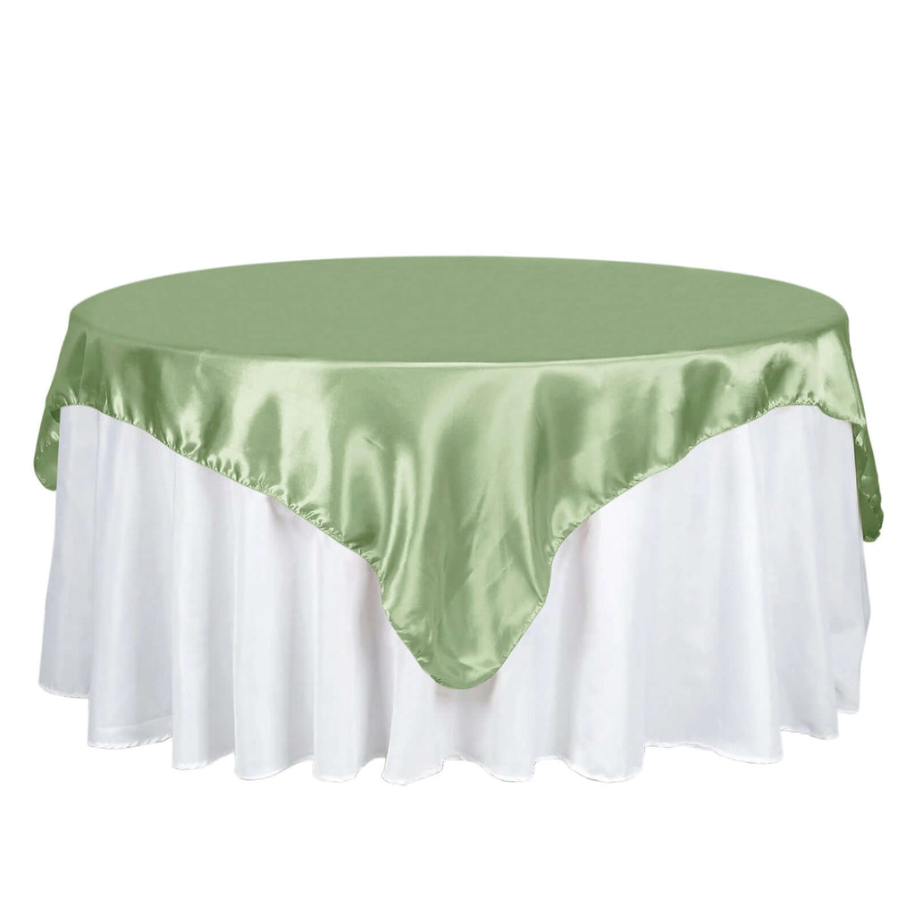 Satin 72"x72" Table Overlay Square Tablecloth Sage Green - Smooth Finish Table Cover