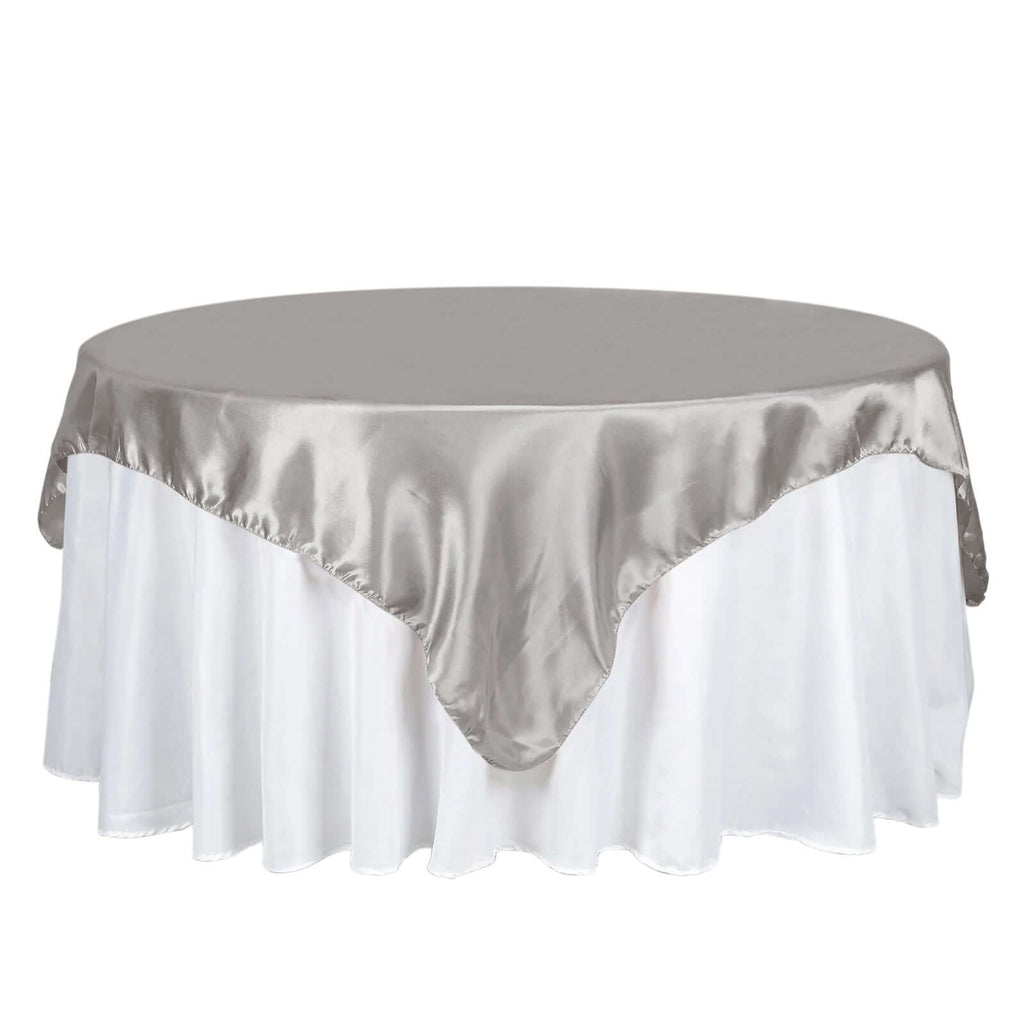 Satin 72"x72" Table Overlay Square Tablecloth Silver - Smooth Finish Table Cover