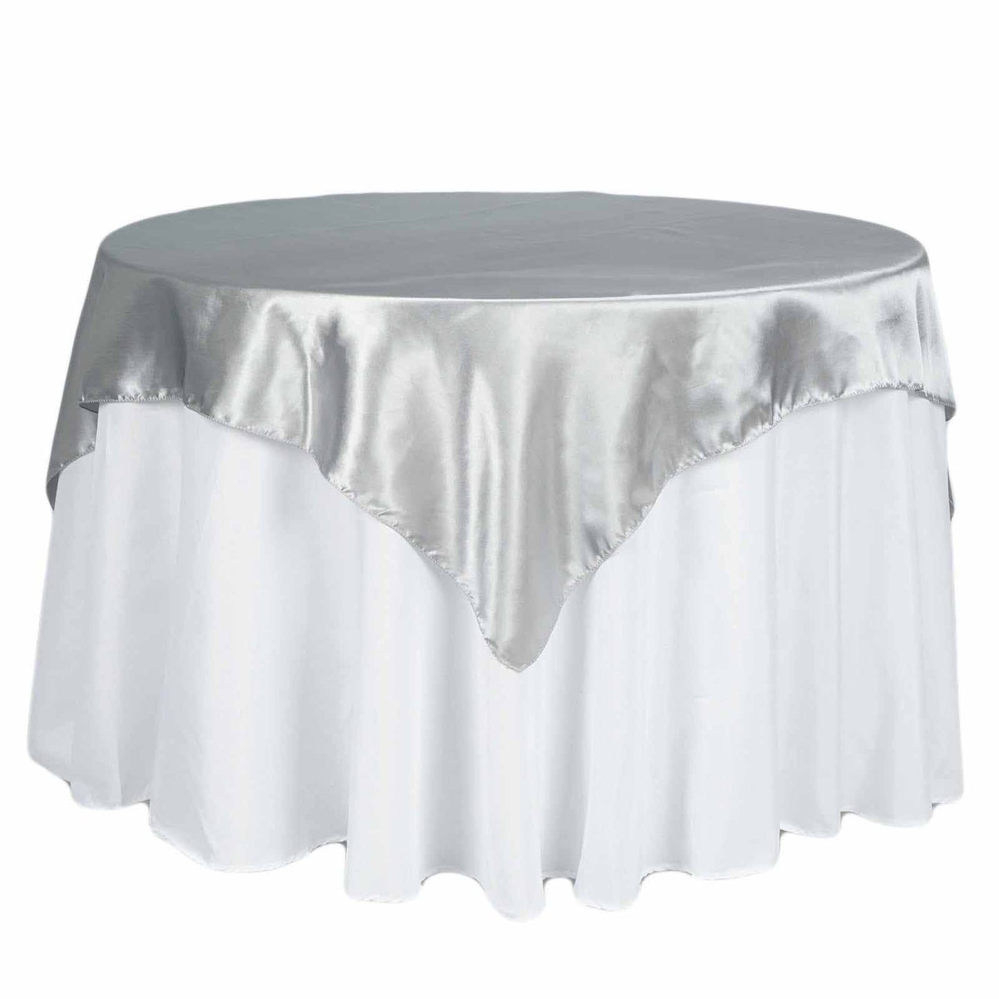 Satin 72"x72" Table Overlay Square Tablecloth Silver - Smooth Finish Table Cover - NestOCart