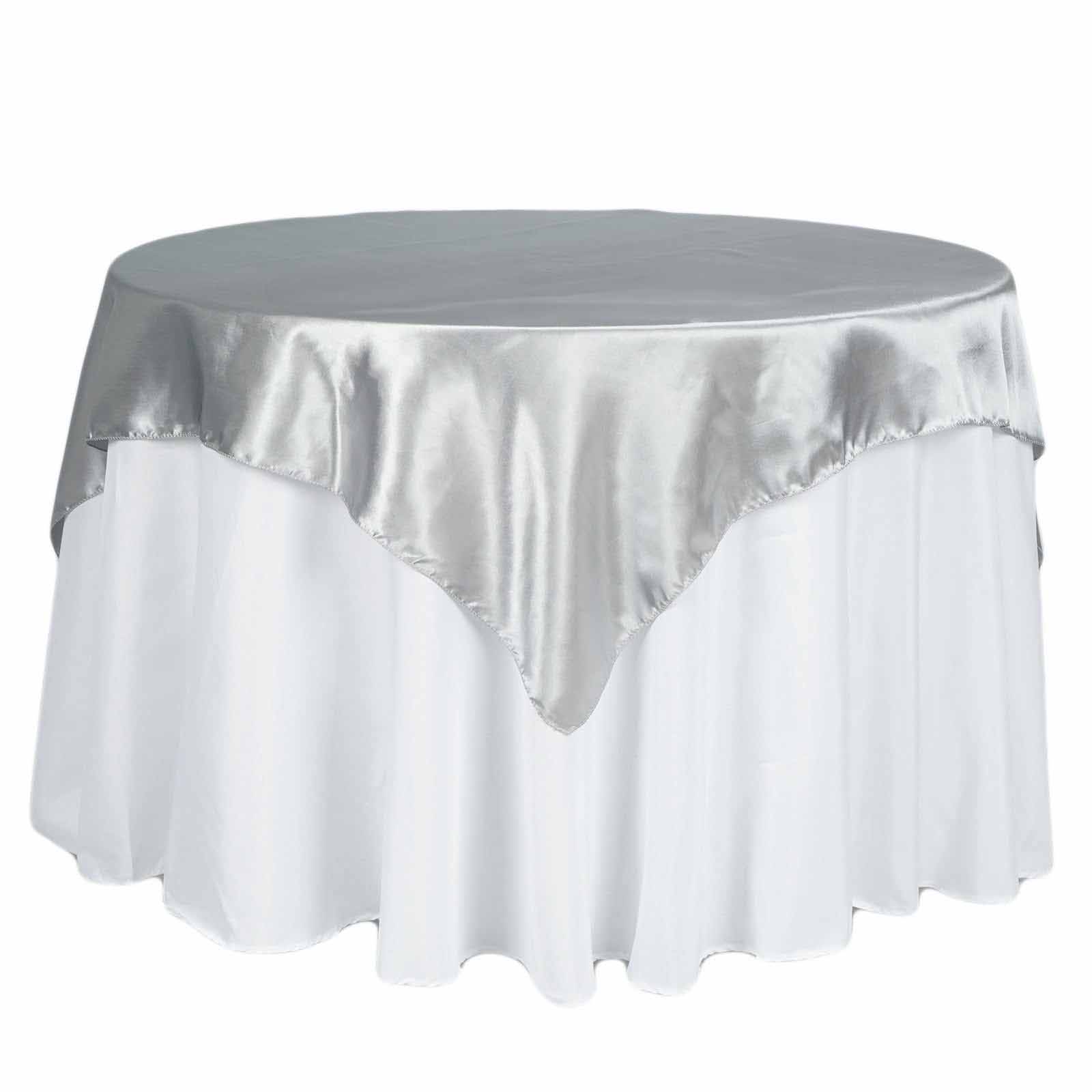 Satin 72"x72" Table Overlay Square Tablecloth Silver - Smooth Finish Table Cover - NestOCart